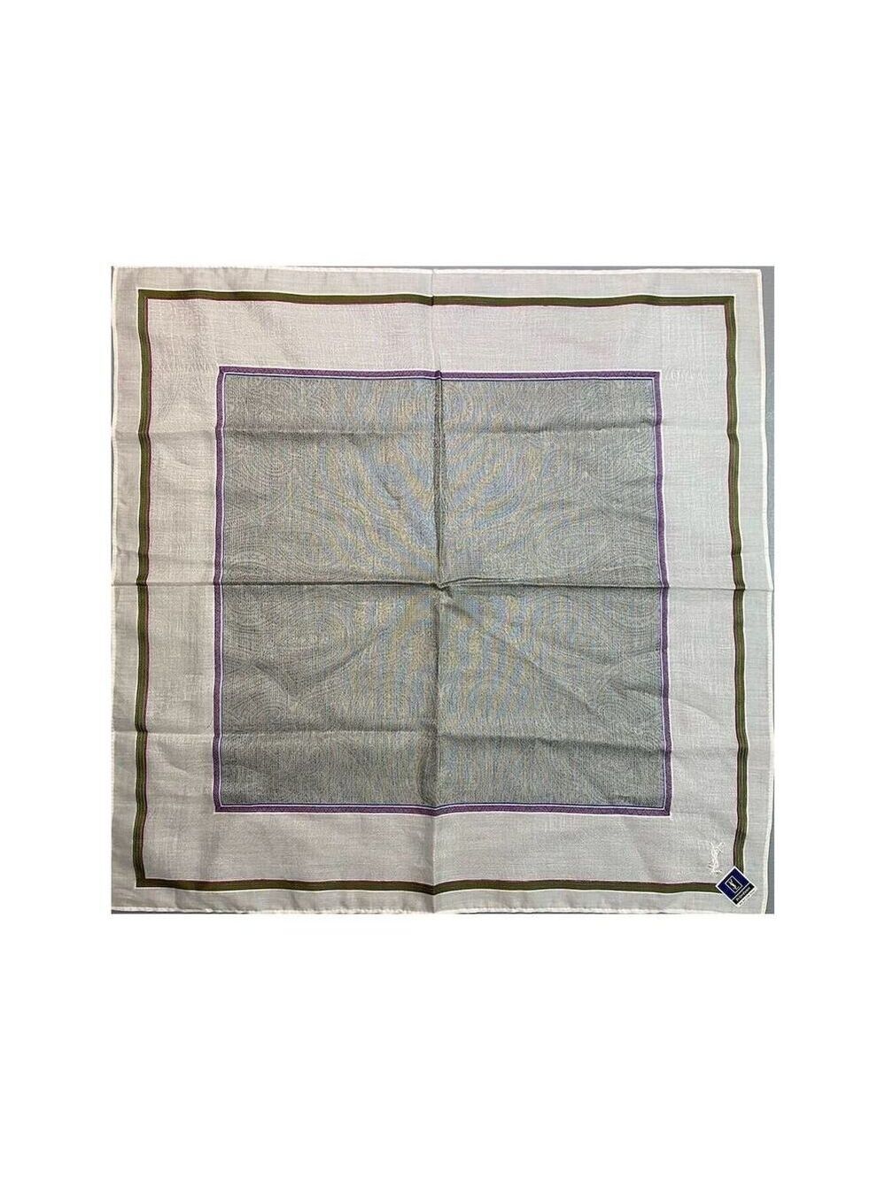 Yves Saint Laurent Unisex Silk Scarf Gray Purple Plaid Square Luxury